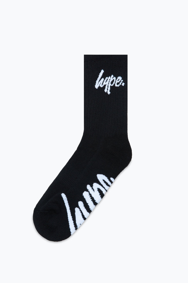 HYPE KIDS BLACK BLUE WHITE SCRIPT 3 PACK CREW SOCKS