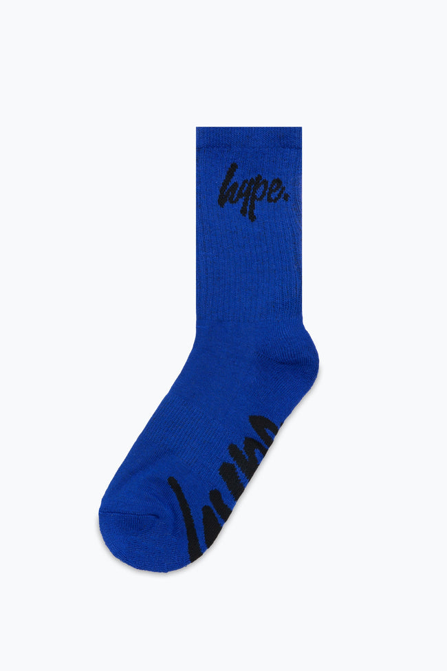 HYPE KIDS BLACK BLUE WHITE SCRIPT 3 PACK CREW SOCKS