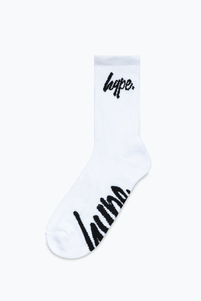 HYPE KIDS BLACK BLUE WHITE SCRIPT 3 PACK CREW SOCKS