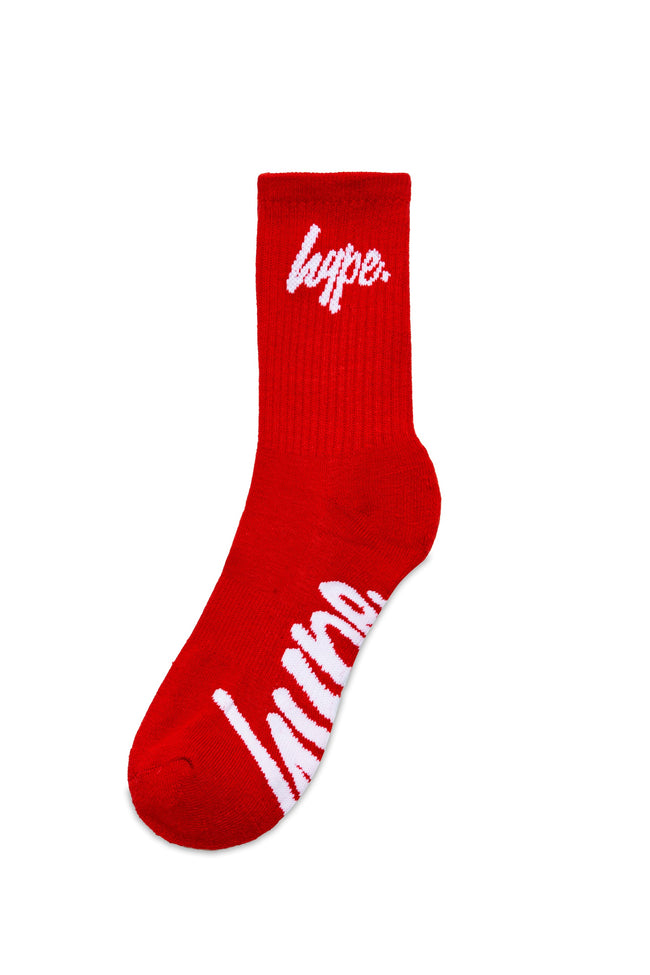 HYPE KIDS RED BLUE WHITE SCRIPT 3 PACK CREW SOCKS