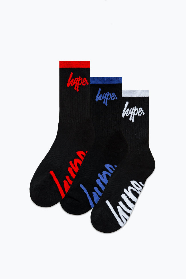 HYPE KIDS BLACK MULTI 3 PACK CREW SOCKS