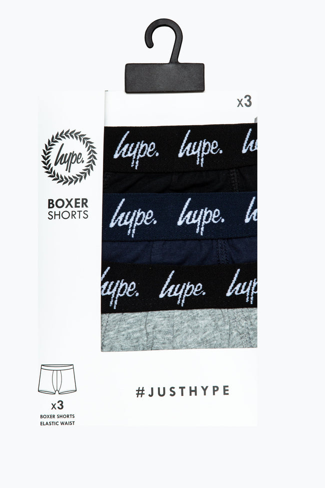 HYPE BOYS BLACK NAVY GREY 3 PACK BOXERS