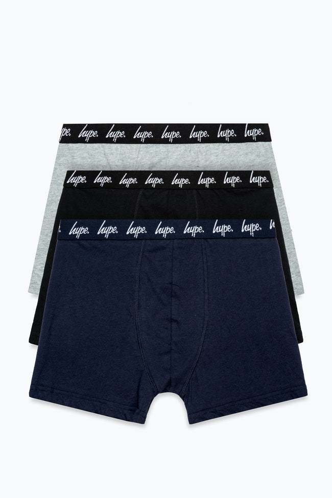 HYPE BOYS BLACK NAVY GREY 3 PACK BOXERS