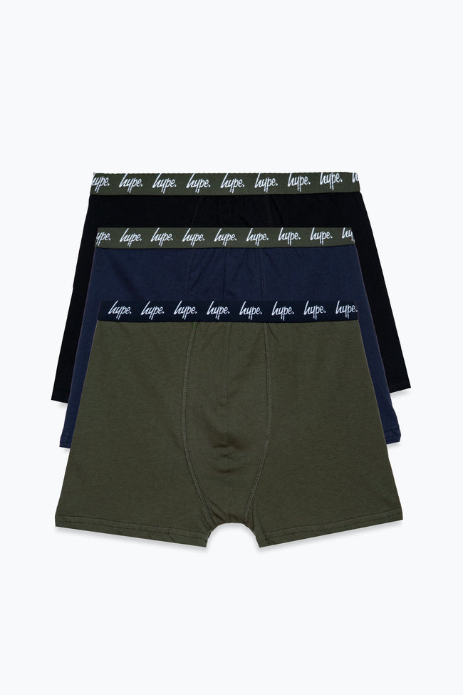 HYPE BOYS NAVY KHAKI BLACK 3 PACK BOXERS