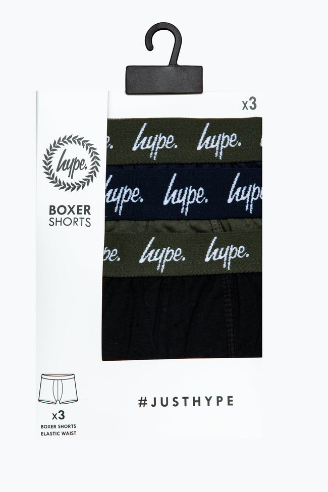 HYPE BOYS NAVY KHAKI BLACK 3 PACK BOXERS