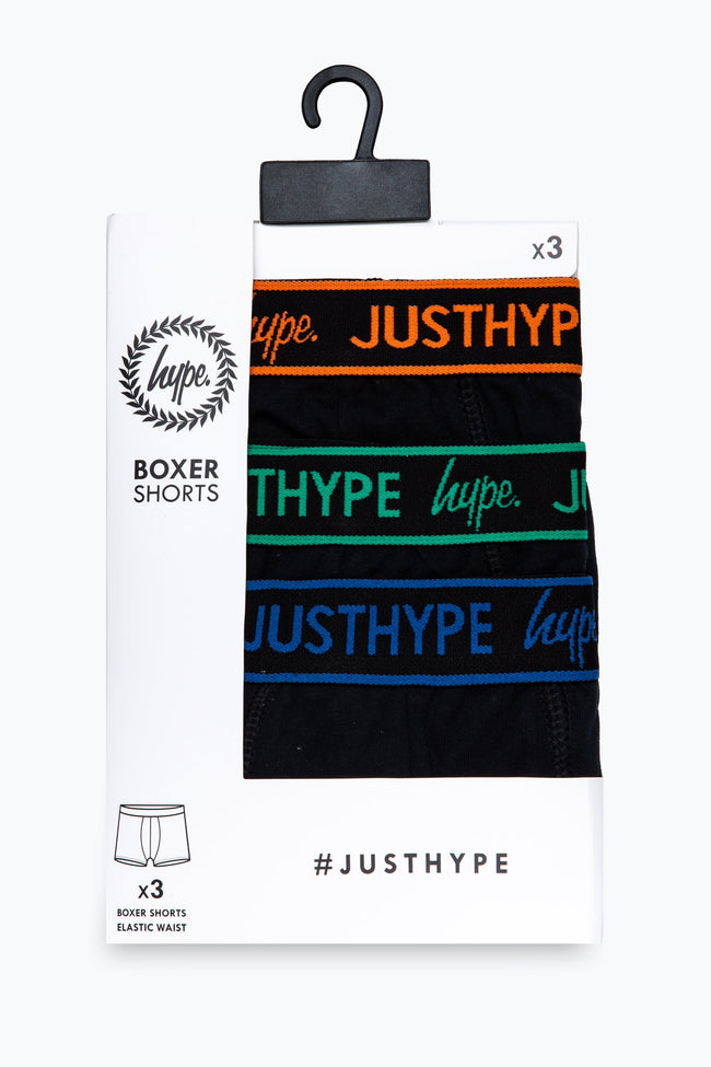 HYPE BOYS BLACK JUSTHYPE LOGO WAISTBAND 3 PACK BOXERS