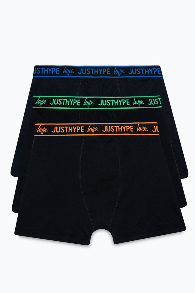 HYPE BOYS BLACK JUSTHYPE LOGO WAISTBAND 3 PACK BOXERS