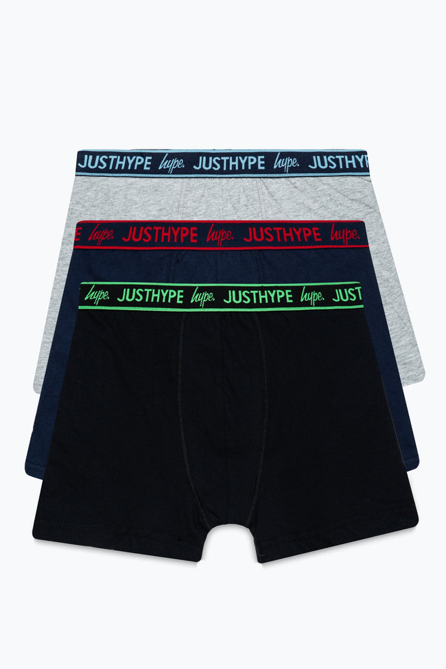 HYPE BOYS BLACK NAVY GREY 3 PACK BOXERS