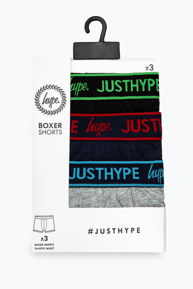 HYPE BOYS BLACK NAVY GREY 3 PACK BOXERS