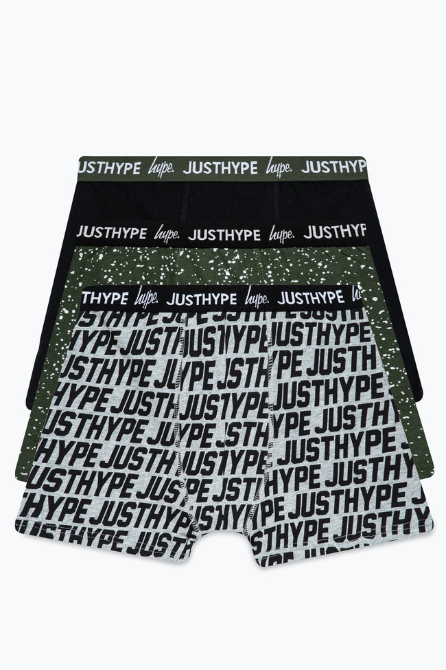 HYPE BOYS GREY BLACK KHAKI JUST HYPE 3 PACK BOXERS