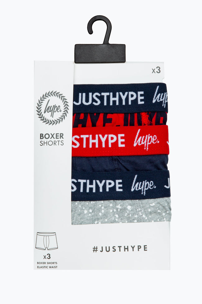 HYPE BOYS RED NAVY GREY JUST HYPE 3 PACK BOXERS