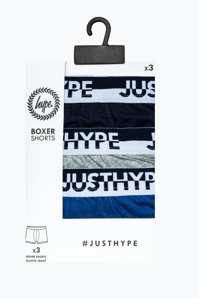 HYPE BOYS NAVY GREY BLUE 3 PACK BOXERS