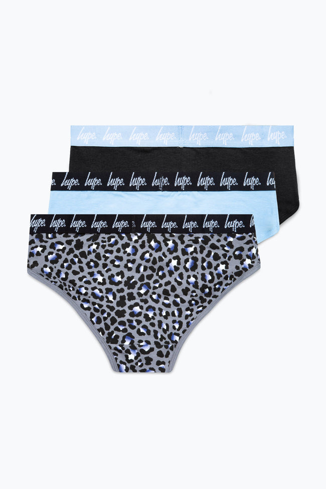 HYPE GIRLS BLACK BLUE LEOPARD 3 PACK BRIEFS