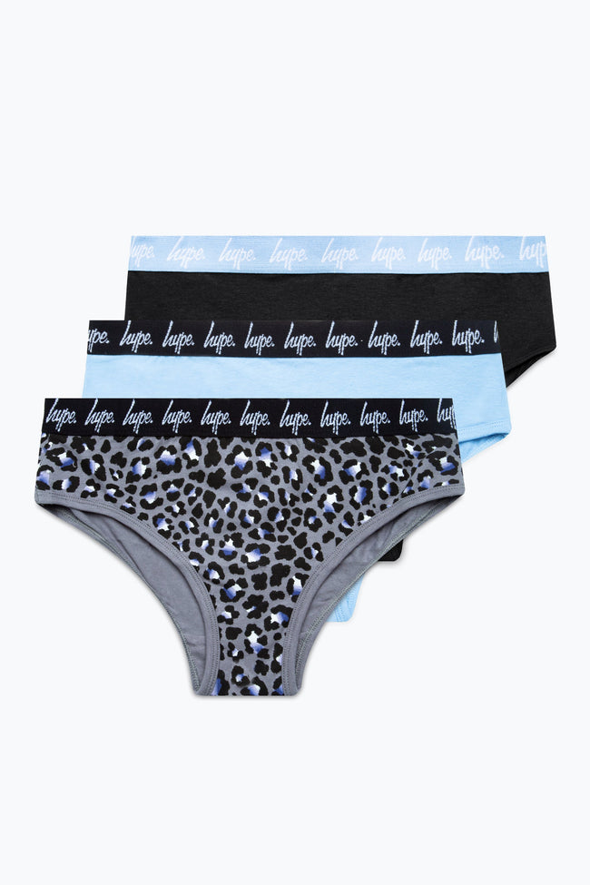 HYPE GIRLS BLACK BLUE LEOPARD 3 PACK BRIEFS