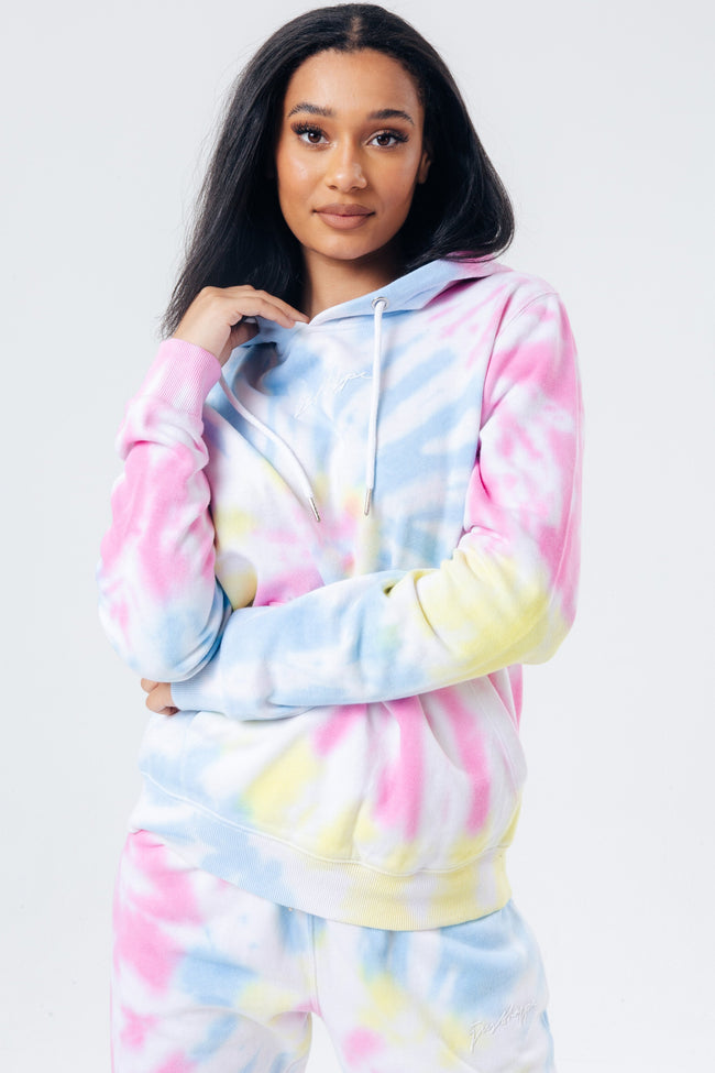 HYPE RAINBOW PASTEL TIE DYE SCRIBBLE LOGO WOMEN'S HOODIE