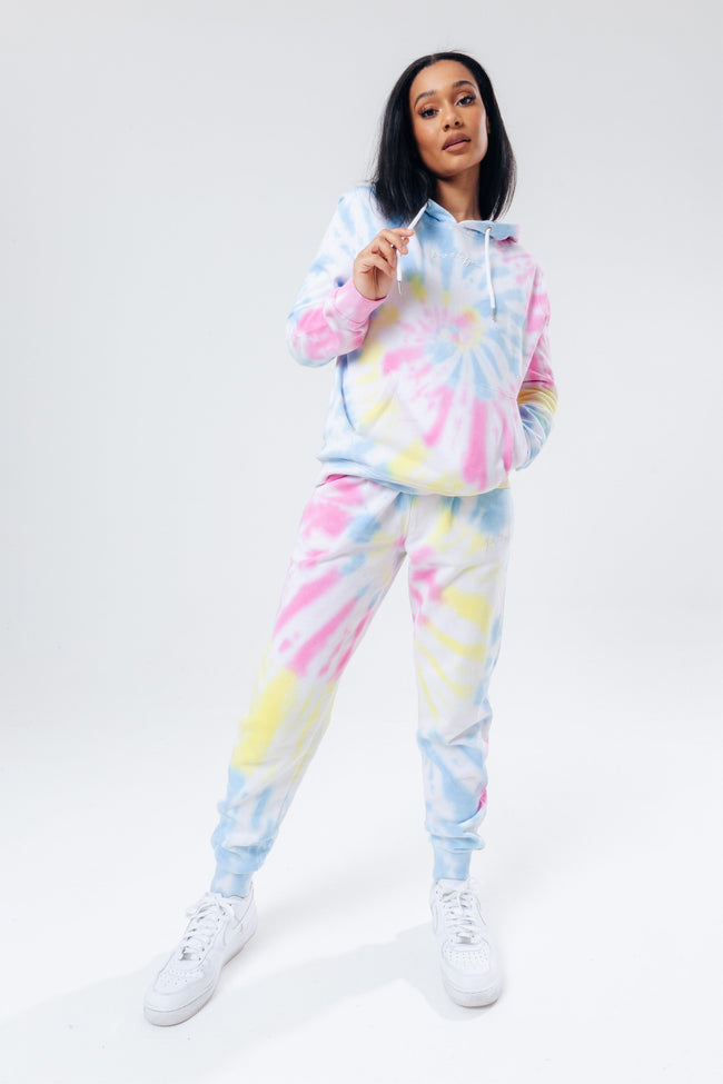 HYPE RAINBOW PASTEL TIE DYE SCRIBBLE LOGO WOMEN'S HOODIE