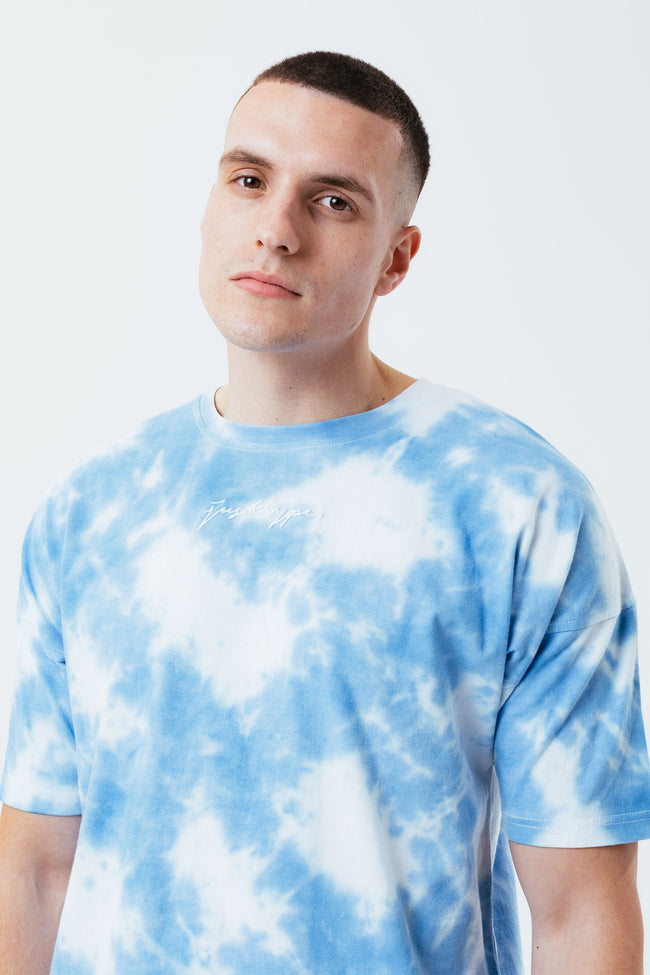 HYPE NAVY TIE DYE SCRIBBLE LOGO MEN'S OVERSIZED T-SHIRT