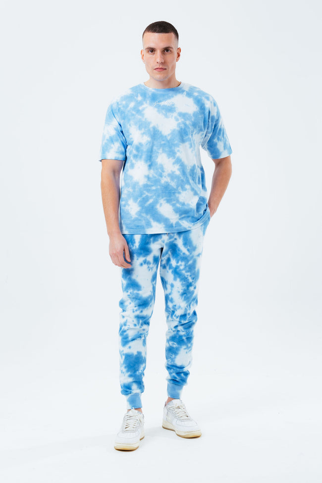 HYPE NAVY TIE DYE SCRIBBLE LOGO MEN'S OVERSIZED T-SHIRT