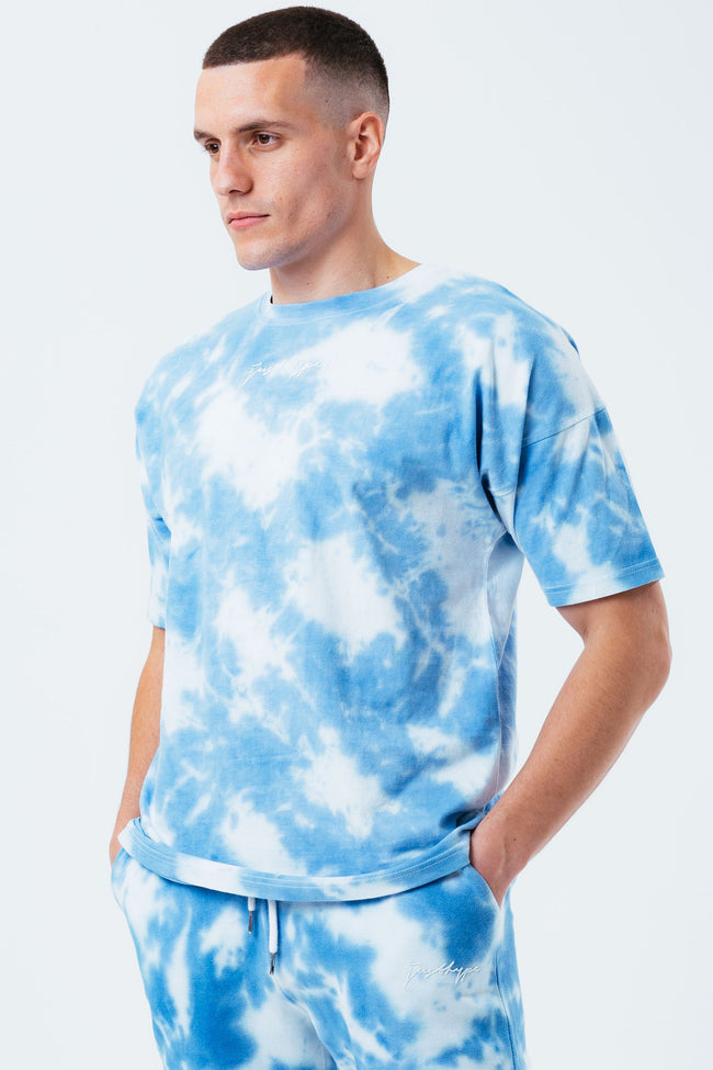 HYPE NAVY TIE DYE SCRIBBLE LOGO MEN'S OVERSIZED T-SHIRT