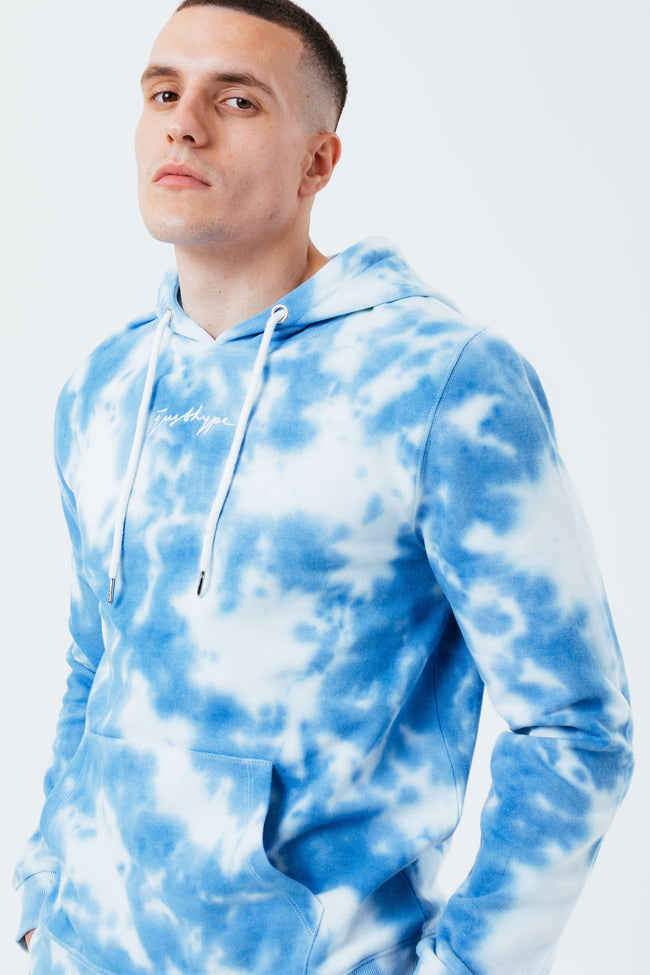 HYPE NAVY TIE DYE SCRIBBLE LOGO MEN'S PULLOVER HOODIE