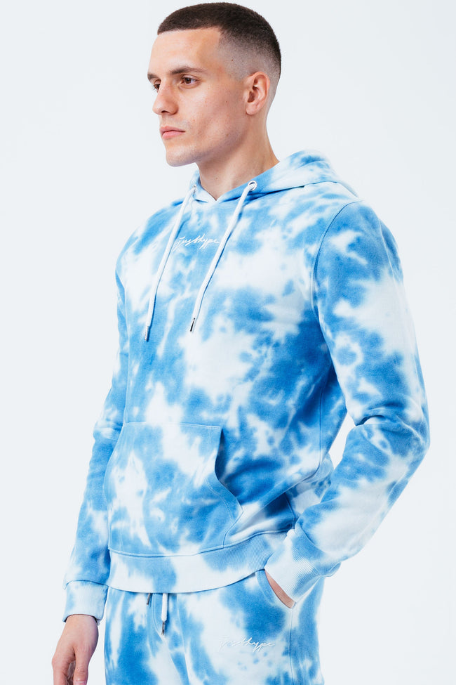 HYPE NAVY TIE DYE SCRIBBLE LOGO MEN'S PULLOVER HOODIE