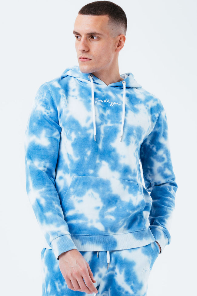 HYPE NAVY TIE DYE SCRIBBLE LOGO MEN'S PULLOVER HOODIE