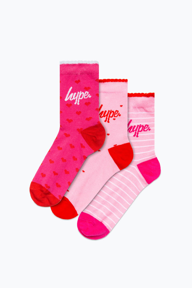 HYPE 3 PACK SOCKS RED SPOT STRIPE PINK SPOT