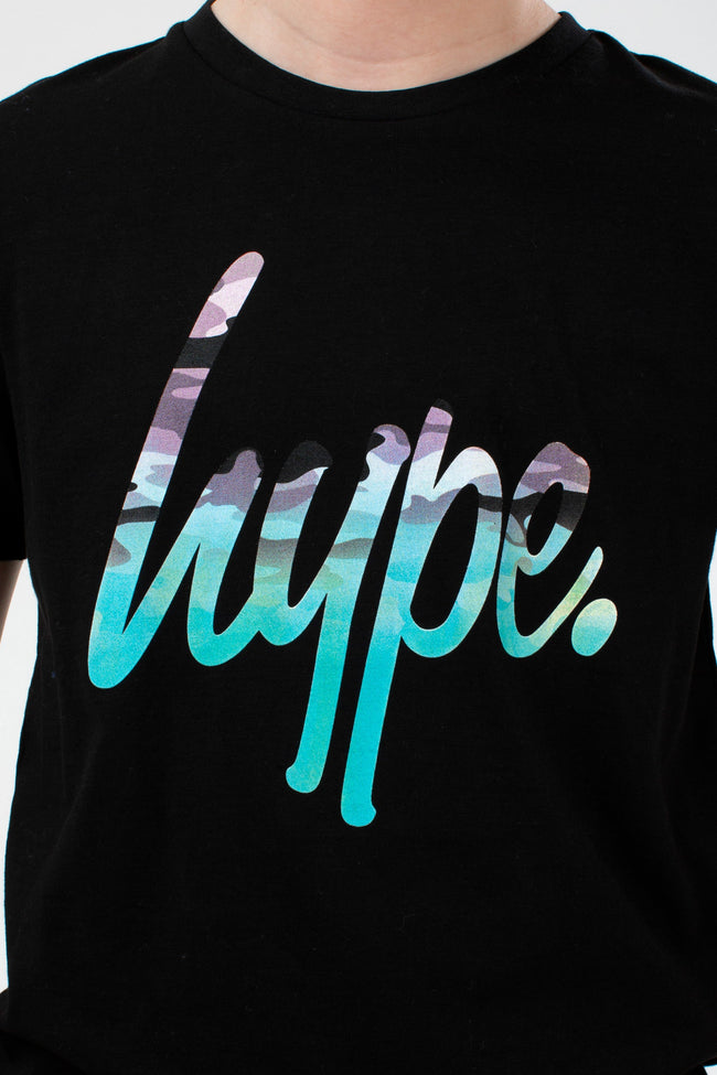 HYPE BOYS BLACK TEAL CAMO SCRIPT T-SHIRT