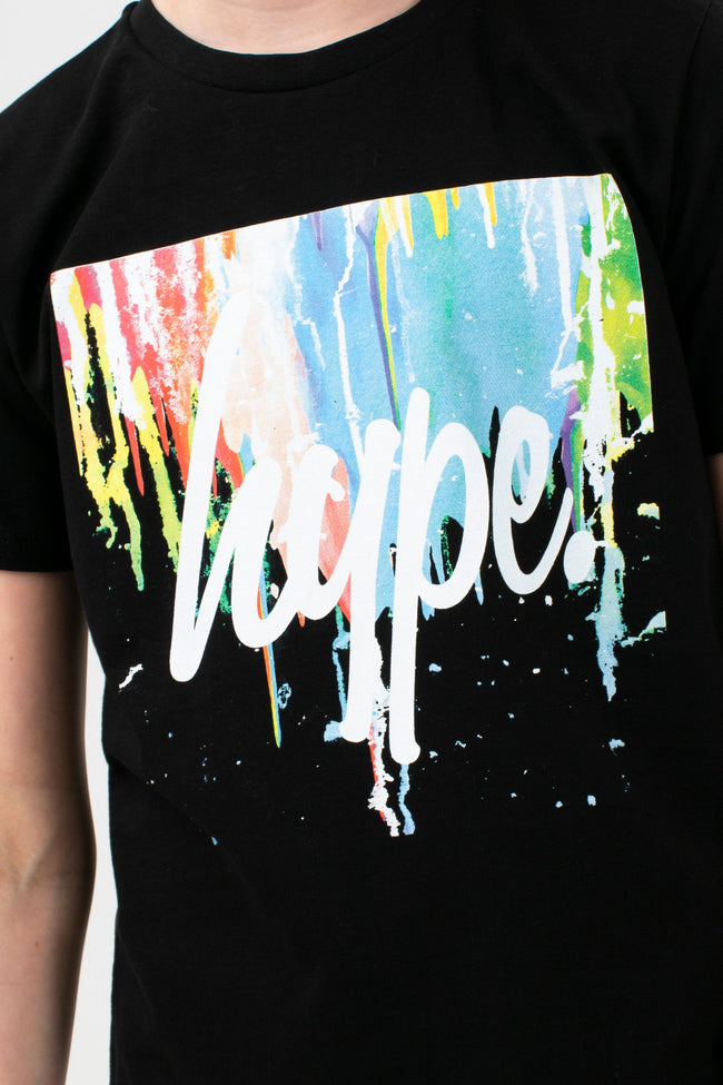 HYPE BOYS BLACK MULTI BOX DRIP SCRIPT T-SHIRT