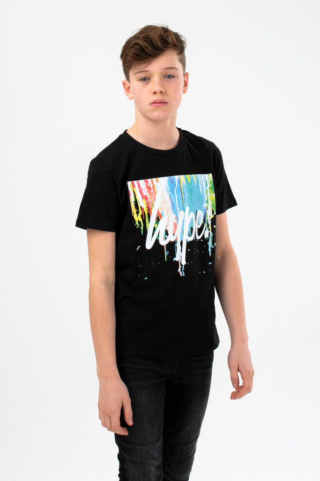 HYPE BOYS BLACK MULTI BOX DRIP SCRIPT T-SHIRT