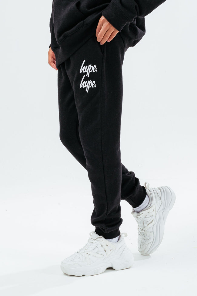 HYPE BLACK DOUBLE LOGO SCRIPT BOYS PULLOVER HOODIE TRACKSUIT SET