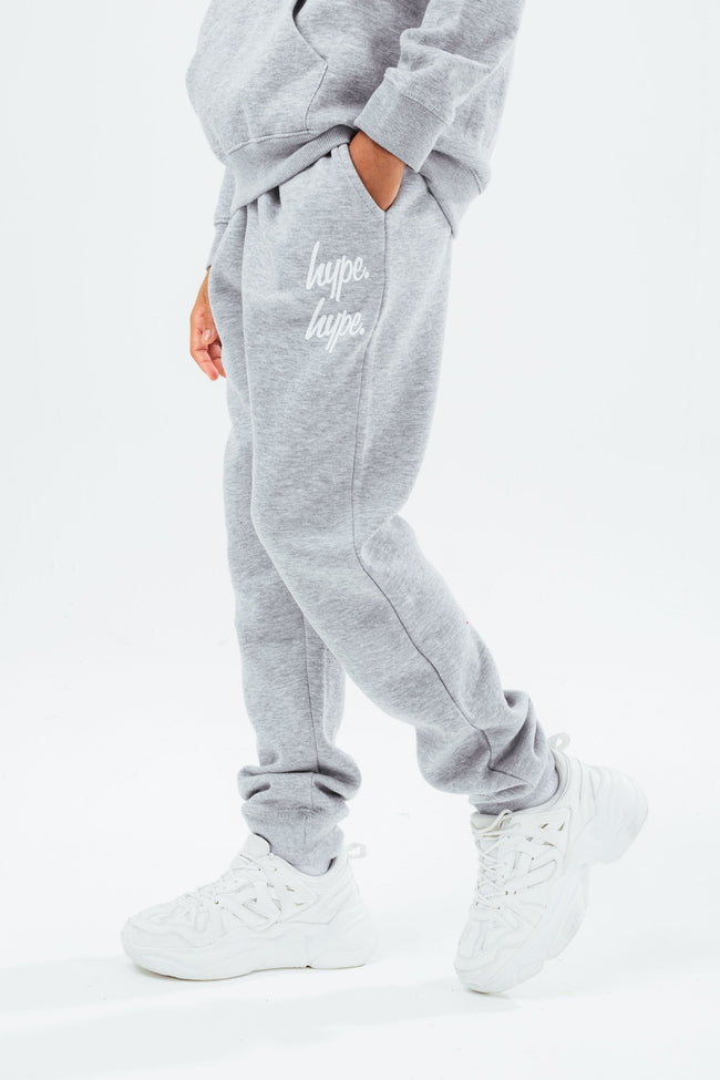 HYPE GREY DOUBLE LOGO SCRIPT BOYS PULLOVER HOODIE TRACKSUIT SET