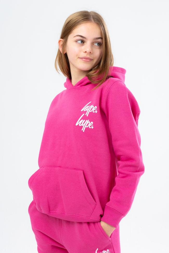 HYPE DARK PINK DOUBLE LOGO SCRIPT GIRLS TRACKSUIT SET