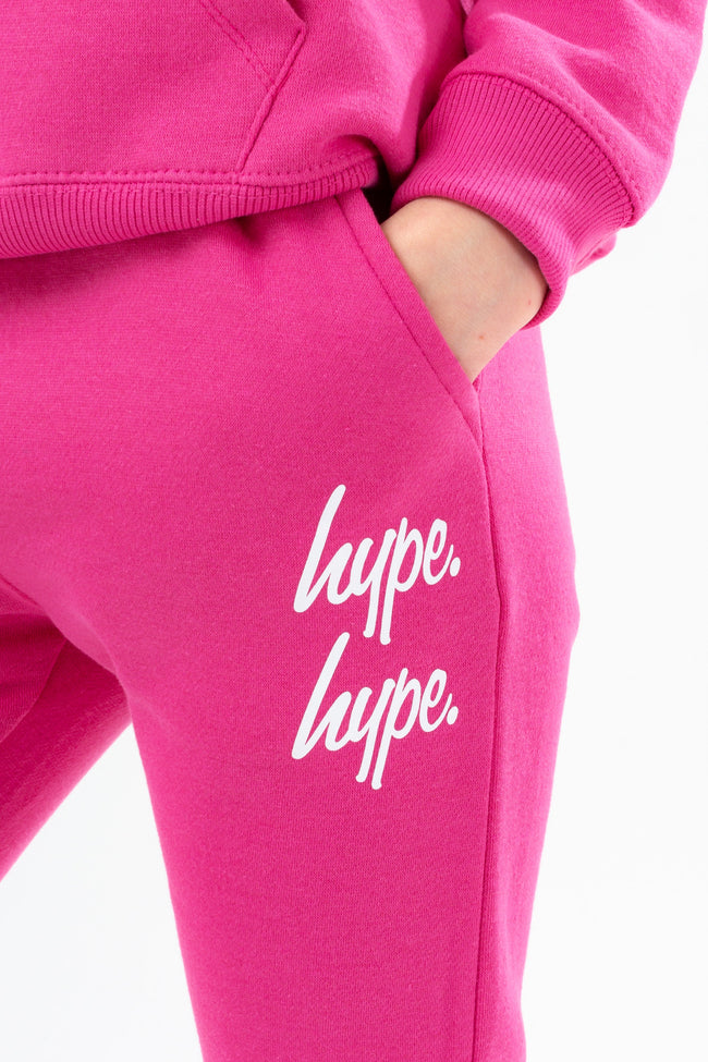 HYPE DARK PINK DOUBLE LOGO SCRIPT GIRLS TRACKSUIT SET