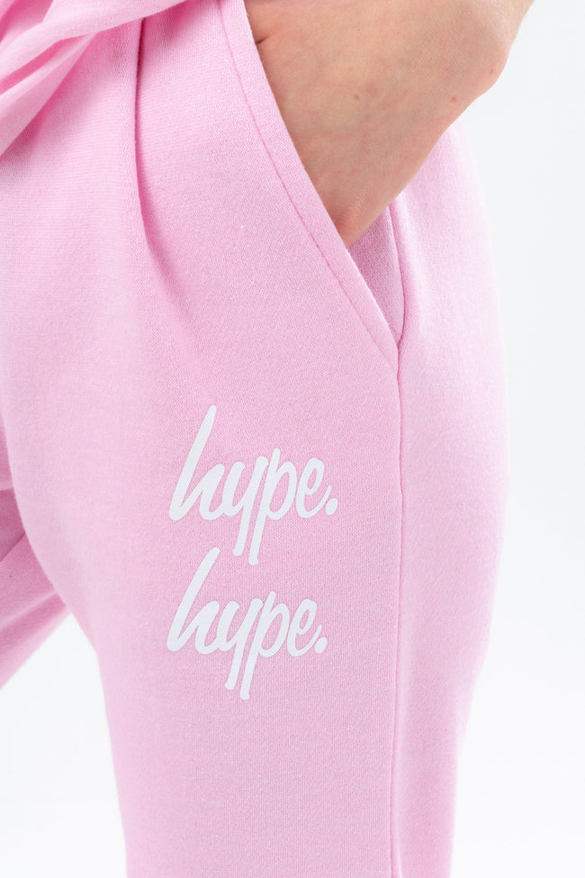 HYPE LIGHT PINK DOUBLE LOGO SCRIPT GIRLS TRACKSUIT SET