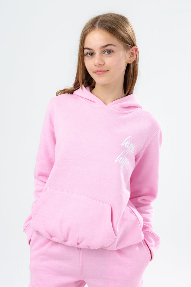 HYPE LIGHT PINK DOUBLE LOGO SCRIPT GIRLS TRACKSUIT SET