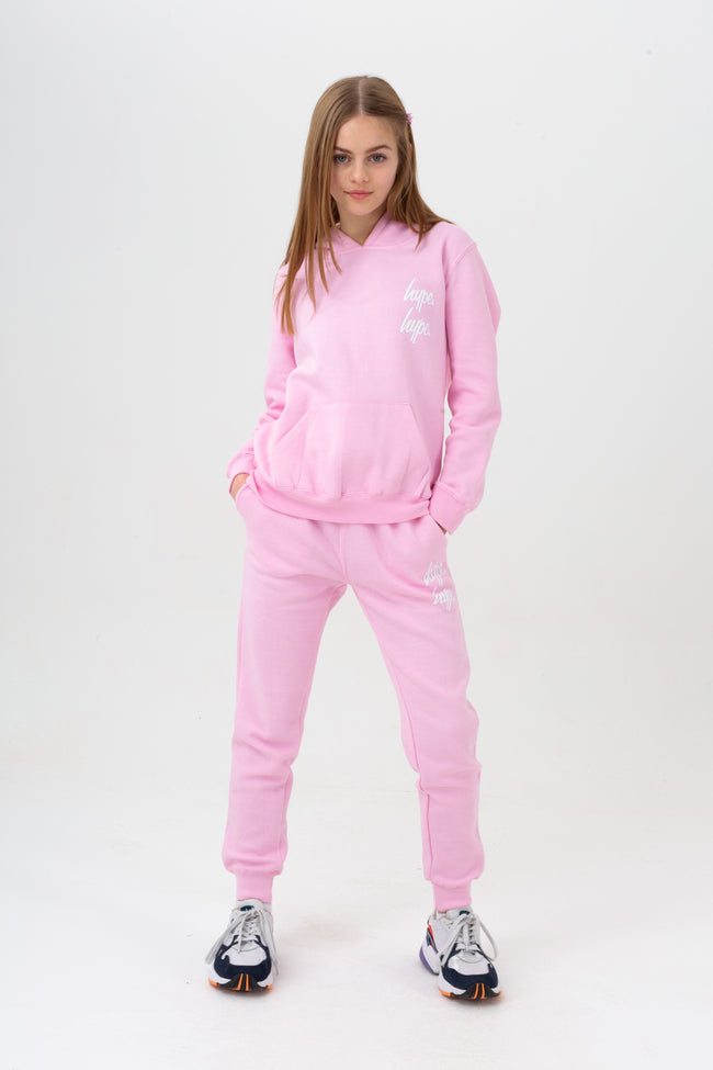 HYPE LIGHT PINK DOUBLE LOGO SCRIPT GIRLS TRACKSUIT SET