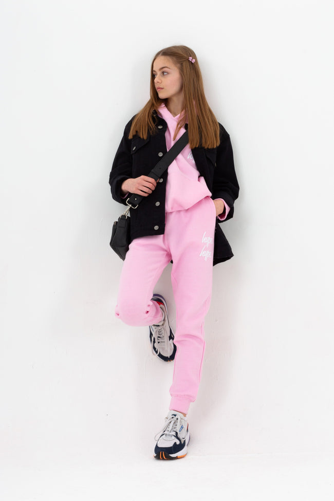 HYPE LIGHT PINK DOUBLE LOGO SCRIPT GIRLS TRACKSUIT SET