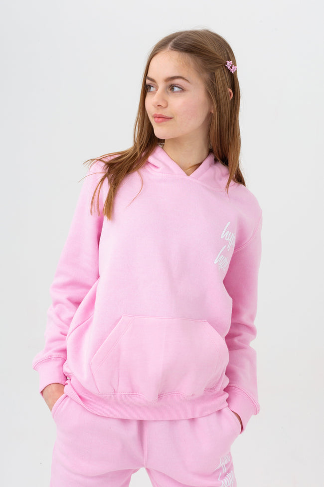 HYPE LIGHT PINK DOUBLE LOGO SCRIPT GIRLS TRACKSUIT SET