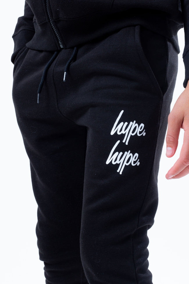 HYPE BLACK DOUBLE LOGO SCRIPT BOYS ZIP HOODIE TRACKSUIT SET