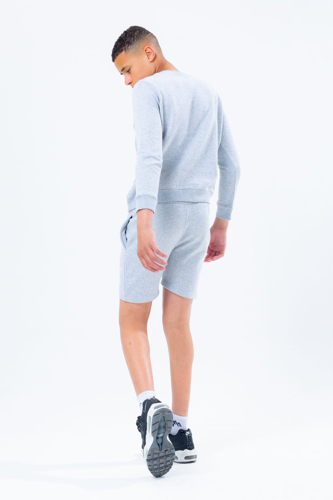 HYPE GREY DOUBLE LOGO SCRIPT BOYS SWEATER AND SHORTS SET