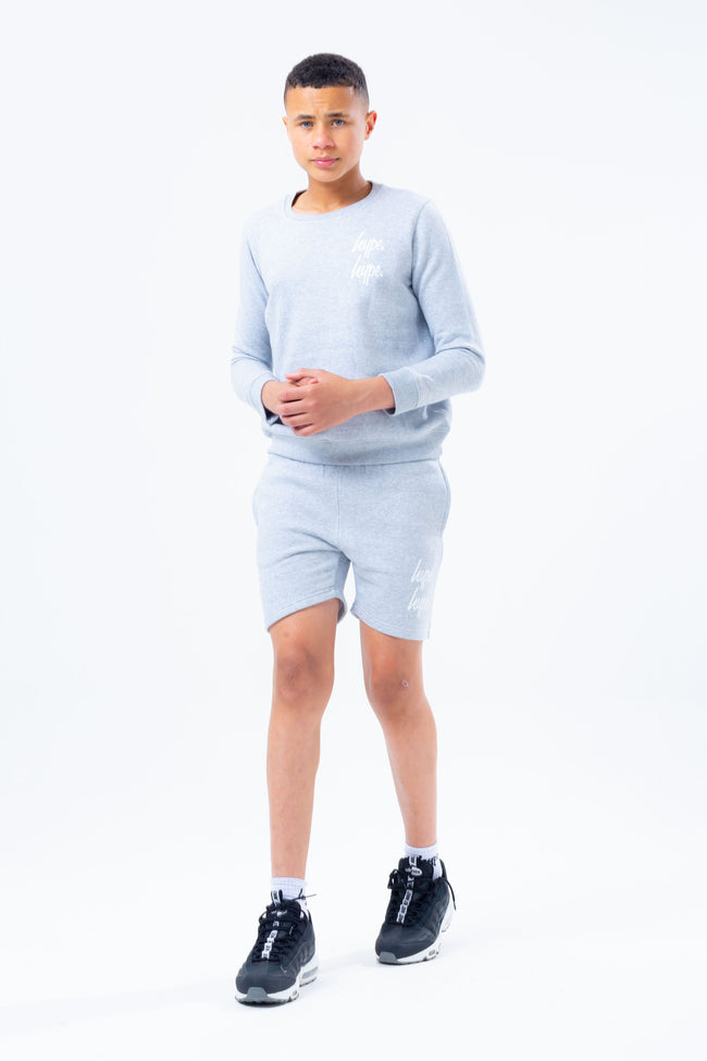 HYPE GREY DOUBLE LOGO SCRIPT BOYS SWEATER AND SHORTS SET