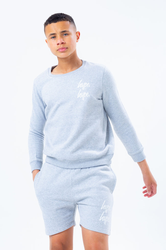 HYPE GREY DOUBLE LOGO SCRIPT BOYS SWEATER AND SHORTS SET