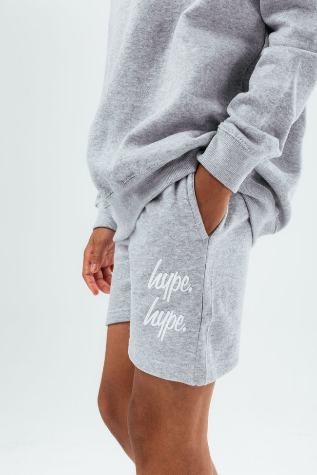 HYPE GREY DOUBLE LOGO SCRIPT BOYS SWEATER AND SHORTS SET