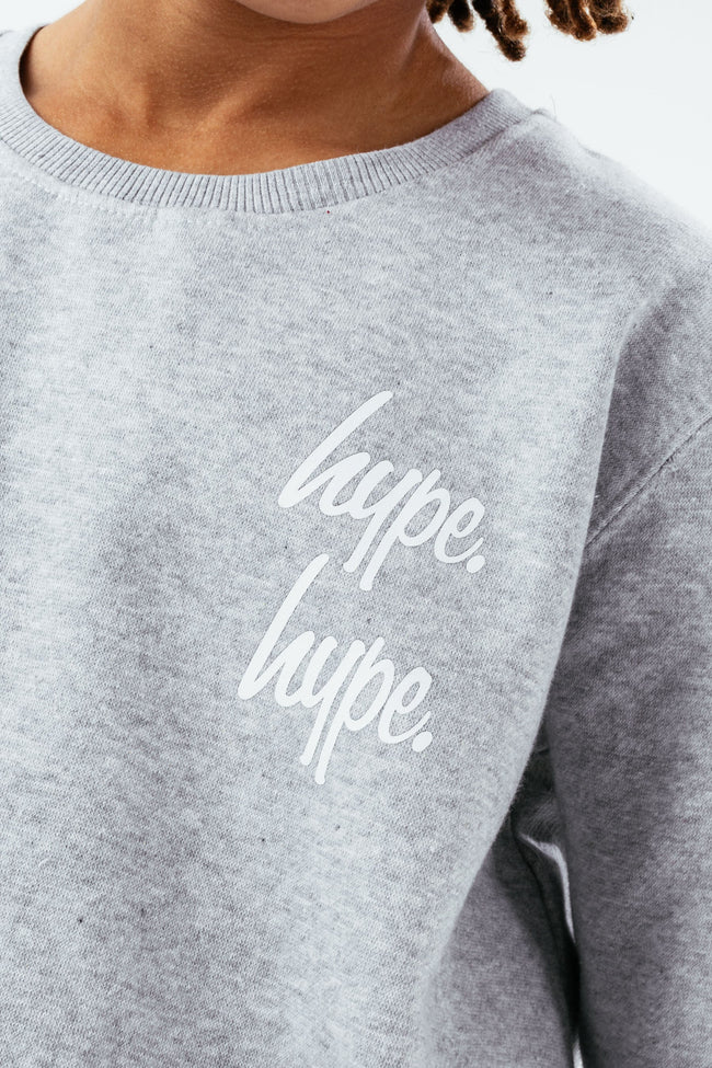 HYPE GREY DOUBLE LOGO SCRIPT BOYS SWEATER AND SHORTS SET