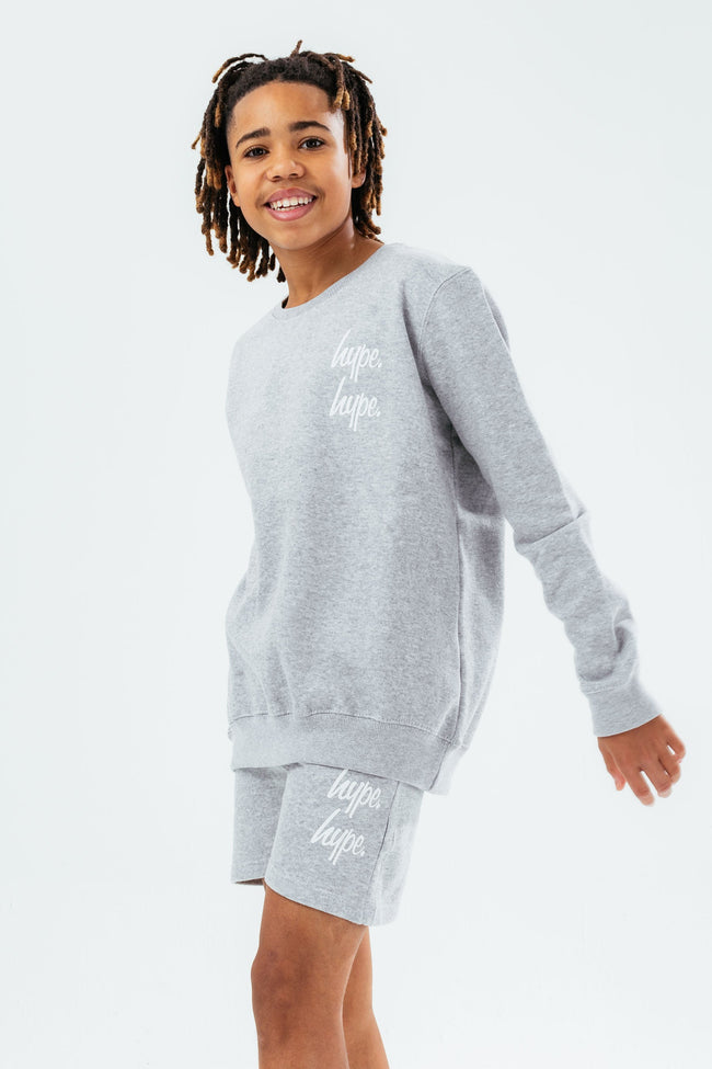 HYPE GREY DOUBLE LOGO SCRIPT BOYS SWEATER AND SHORTS SET