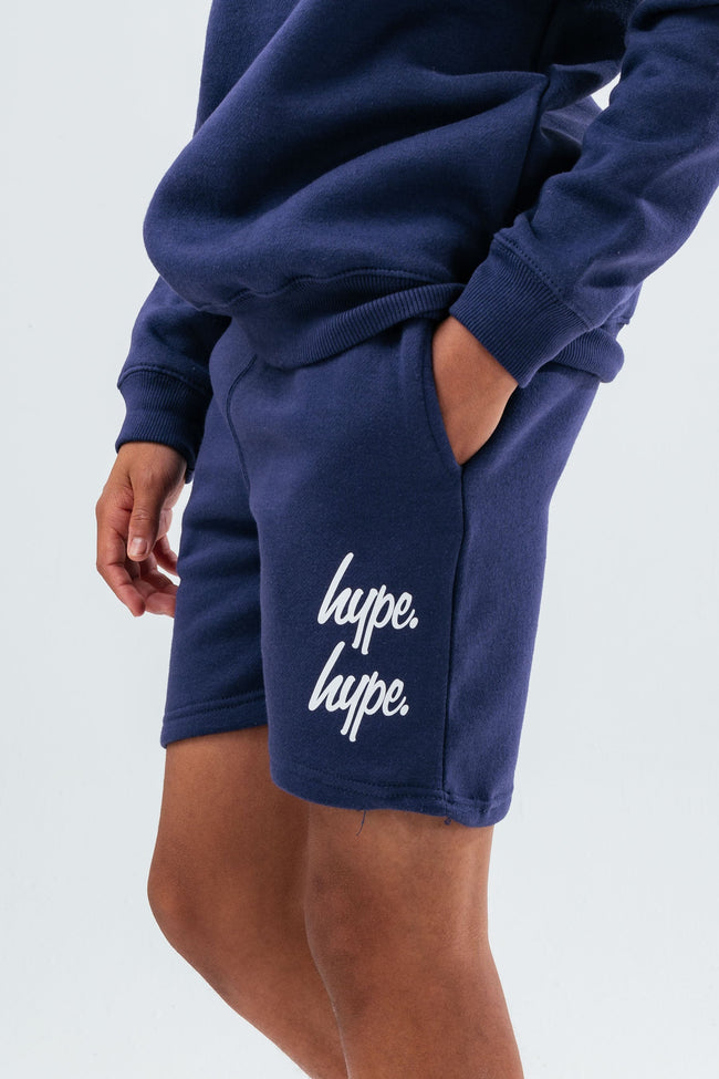 HYPE NAVY DOUBLE LOGO SCRIPT BOYS SWEATER AND SHORTS SET