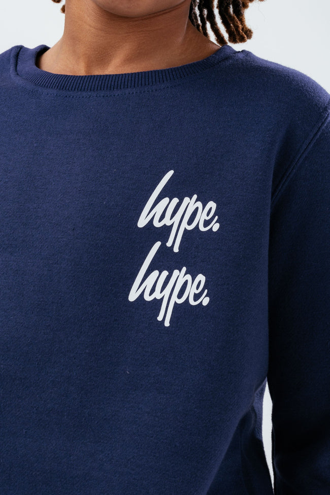 HYPE NAVY DOUBLE LOGO SCRIPT BOYS SWEATER AND SHORTS SET