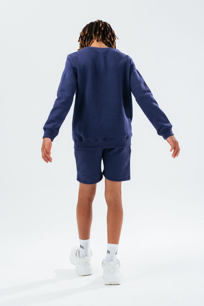 HYPE NAVY DOUBLE LOGO SCRIPT BOYS SWEATER AND SHORTS SET