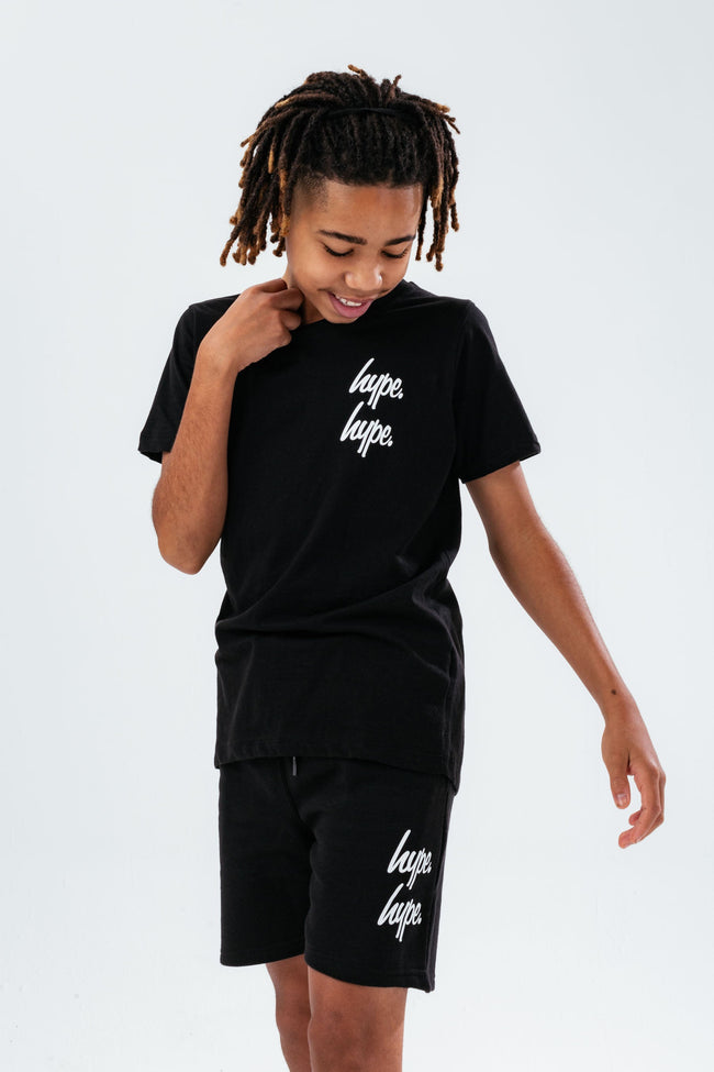 HYPE BLACK DOUBLE LOGO SCRIPT BOYS T-SHIRT